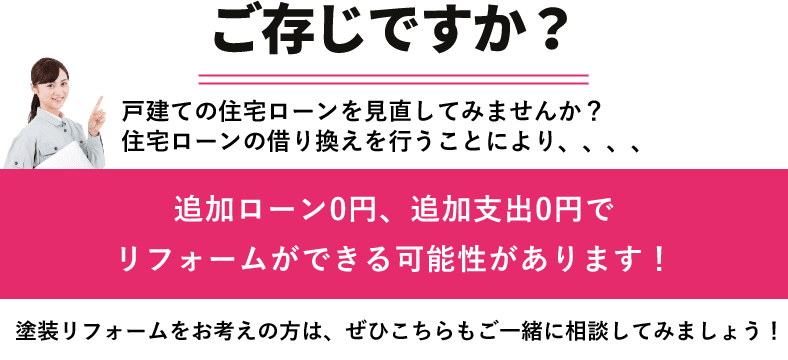住宅ローンの借り換えを行うことにより、追加ローン０円、追加支出０円でリフォームができる可能性があります！